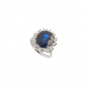 14k White Gold Diamond and Sapphire Ring 0.80ct H/VS